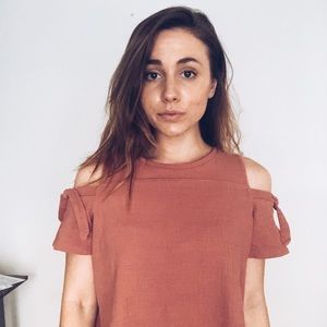 Pale pink peep shoulder blouse